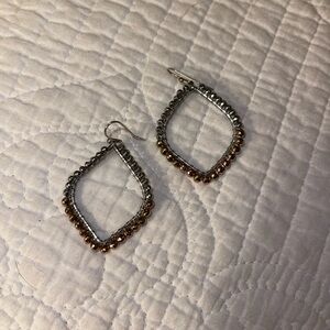 Vintage Art Deco Two-Tone Beaded Teardrop Earrings with French Wire